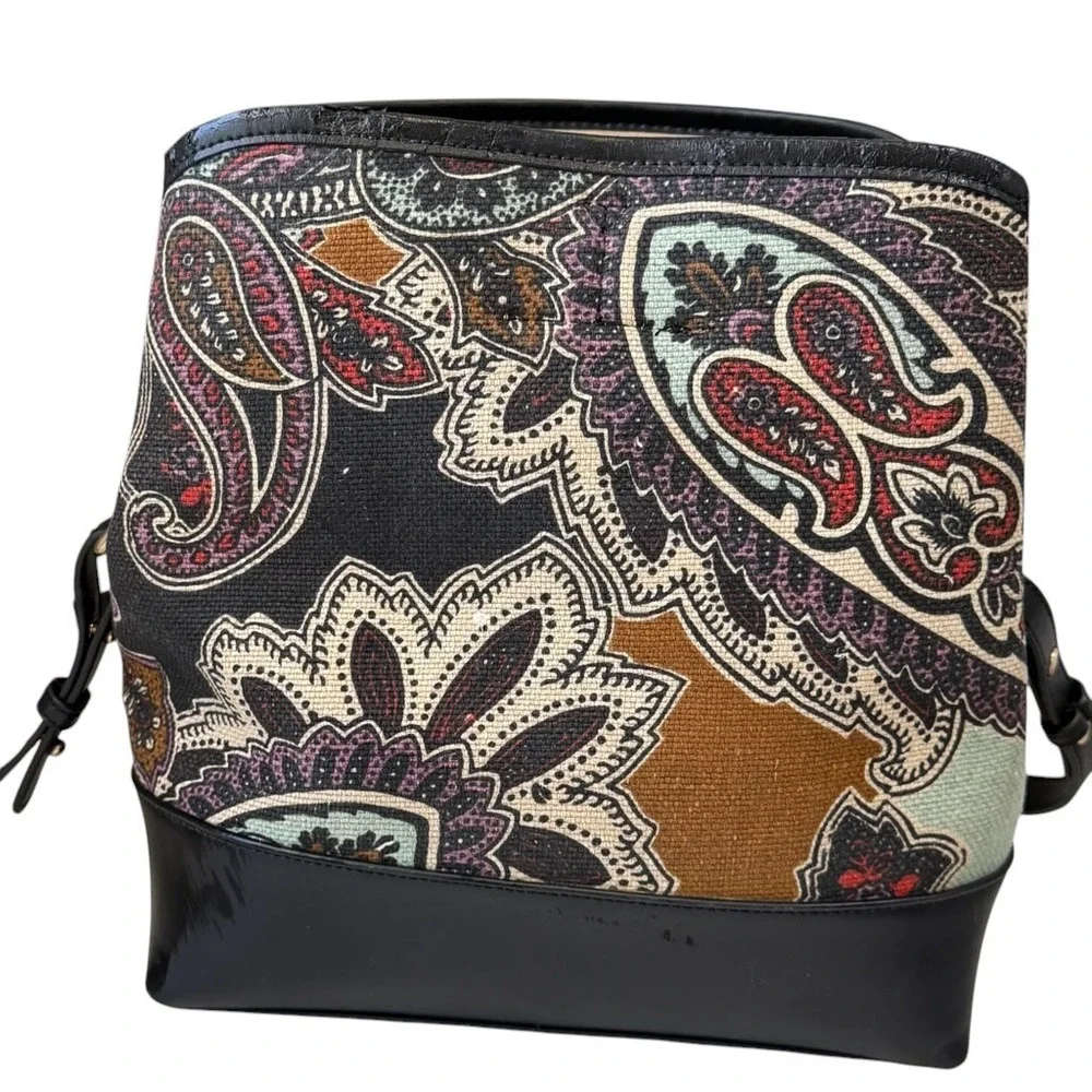 Spartina 449 Daufuskie Island Paisley Crossbody Bucket Bag Tassel Linen Leather